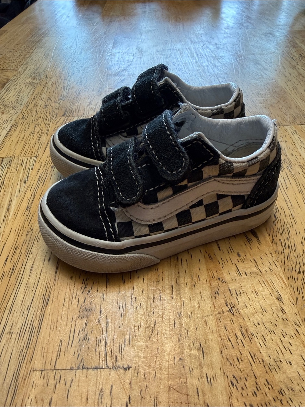 Kids Vans Black & White Checkerboard Velcro Sneakers